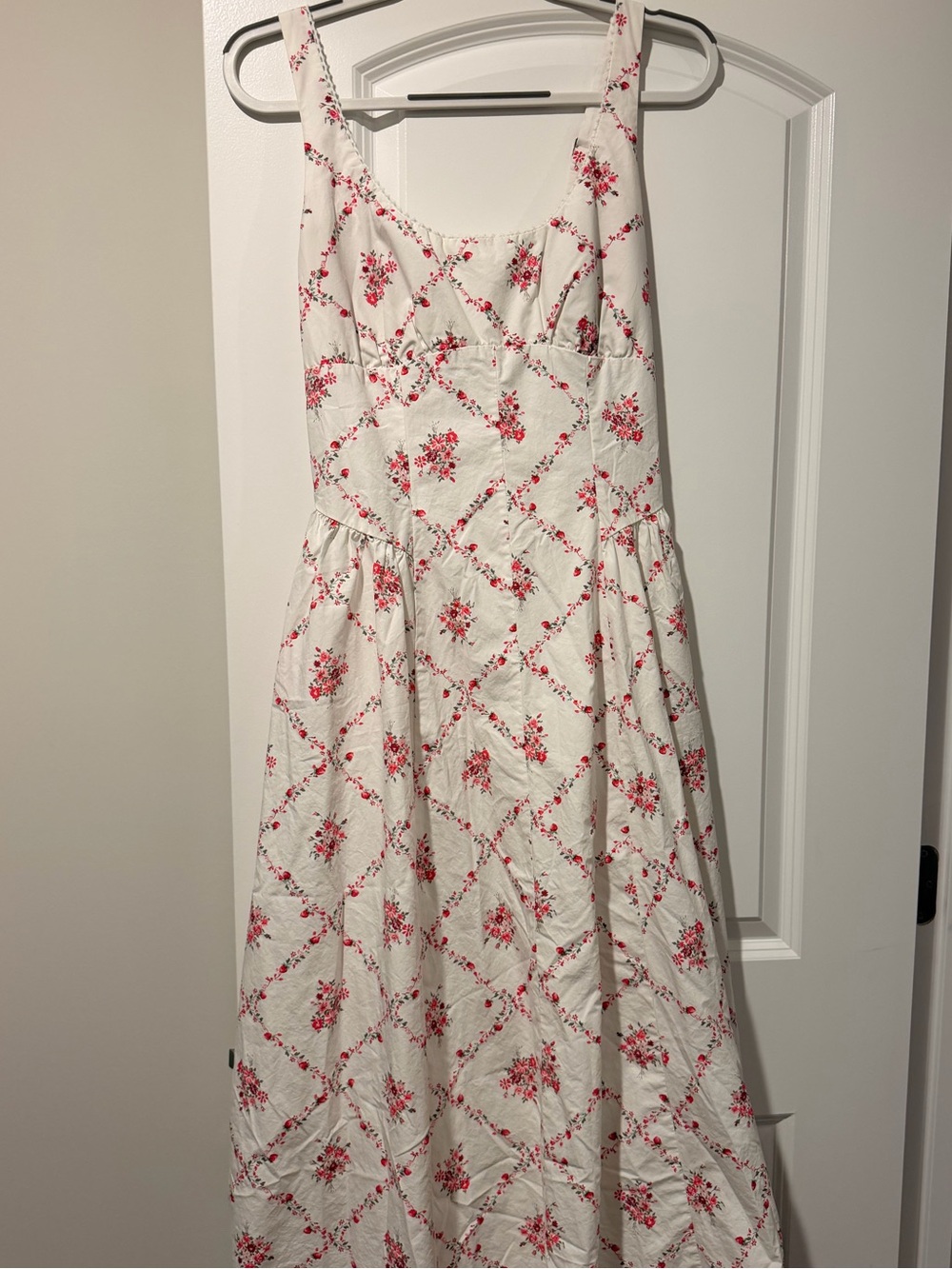 Abercrombie & Fitch Dylan Midi Dress White with Pink Floral Print